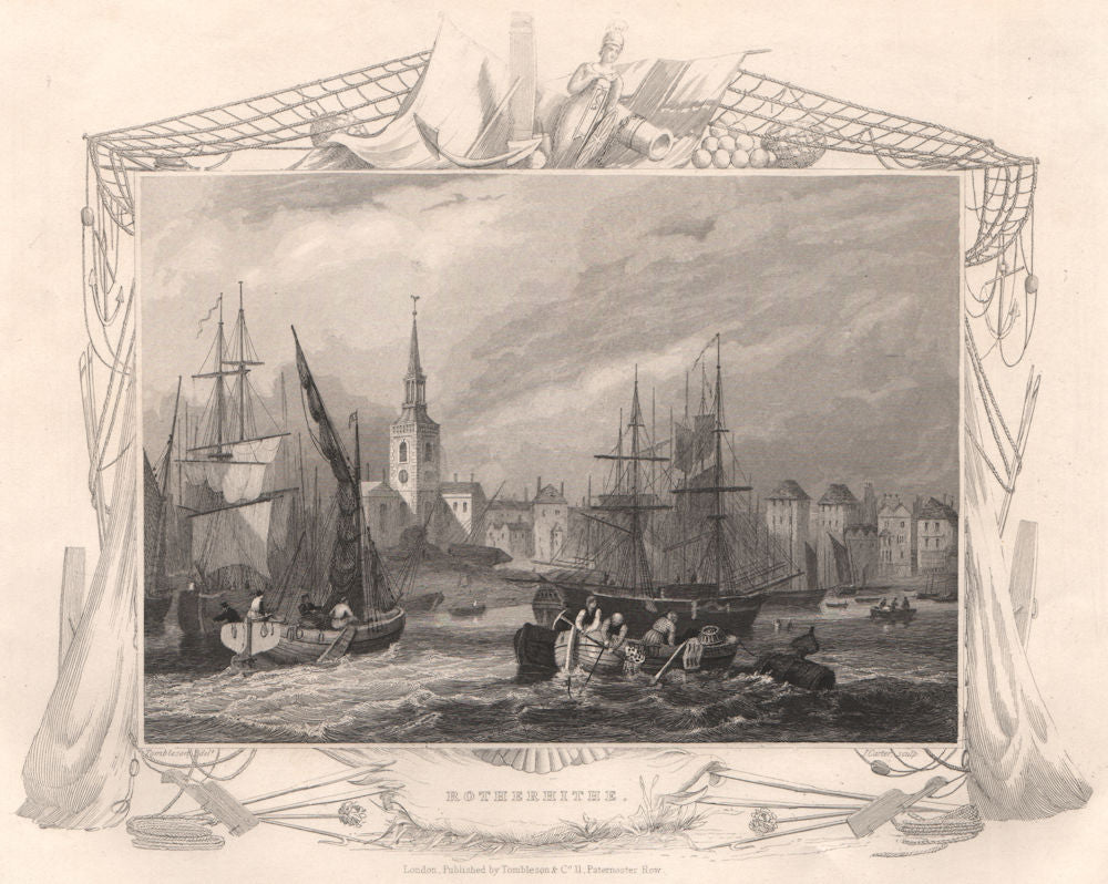 'Rotherhithe'. London. Decorative view by William TOMBLESON 1835 old print